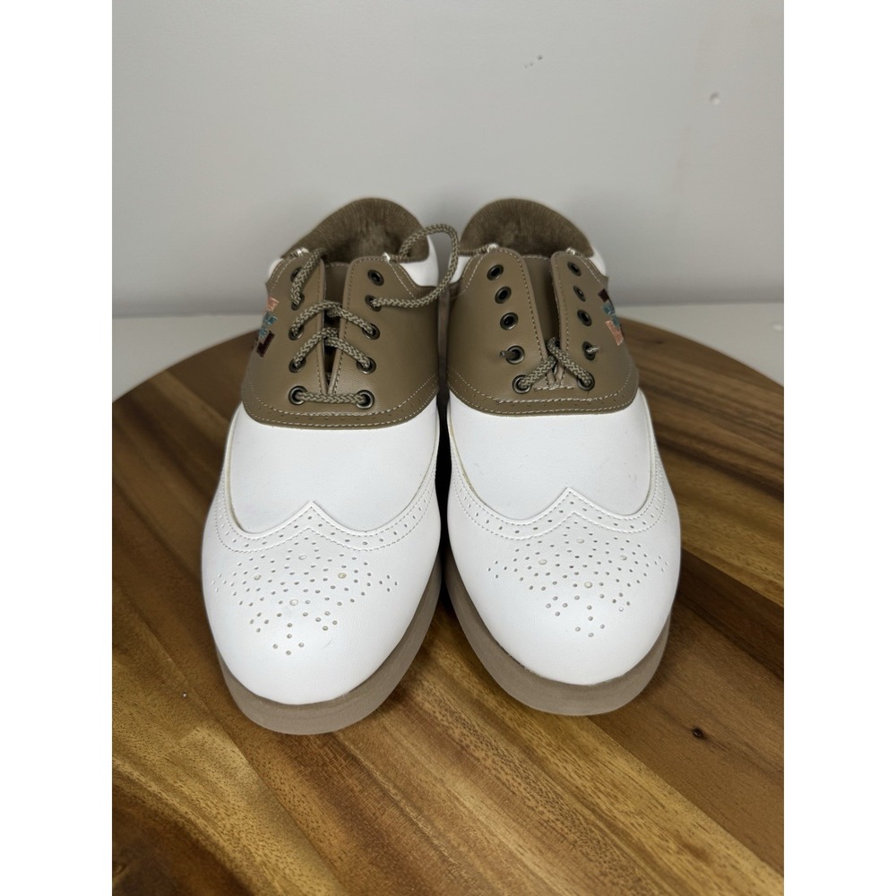 FOOTJOY GREENJOYS Golf Shoes Womens 9.5M White Beige Saddle  Cleats 48868‎